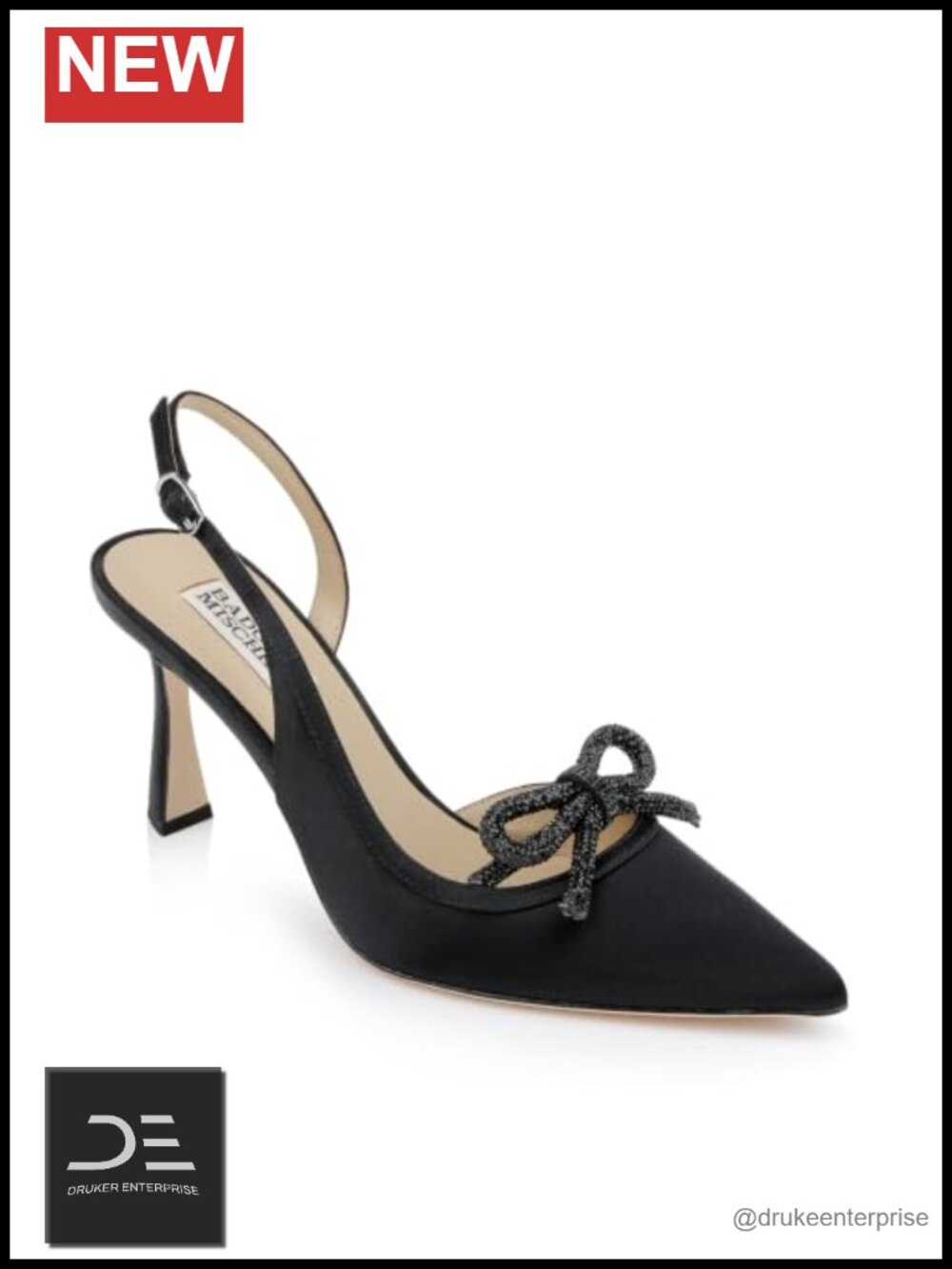 Badgley Mischka Silk Pointed Toe Pumps Flare Heel Slingback Crystal Embellished
